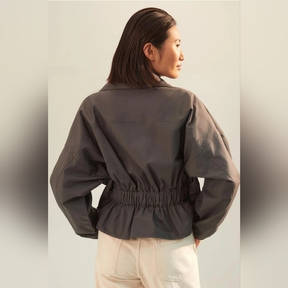 Anthropologie Mare Mare Puffed Sleeve Cropped Trench Field Cargo Utility Jacket - Picture 3 of 6